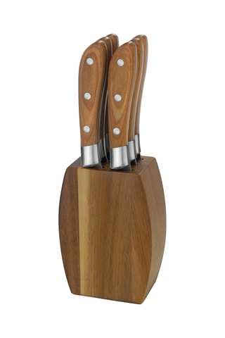 $Bloc en bois avec 6 couteaux à steak en acier inoxydable