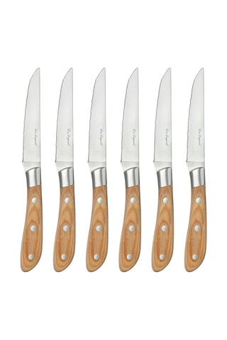 $Bloc en bois avec 6 couteaux à steak en acier inoxydable