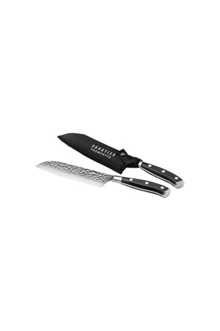 $Couteau Santoku en acier inoxydable 5Cr15MoV avec protection de lame Carbon - 18 cm