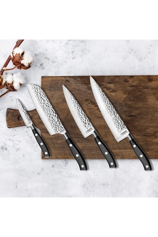 $Couteau Santoku en acier inoxydable 5Cr15MoV avec protection de lame Carbon - 18 cm