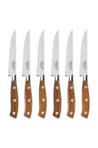 $Bloc en bois avec 6 couteaux à steak en acier inoxydable