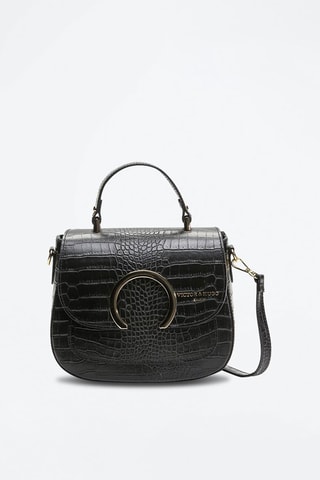 $Sac à main en cuir Mina Croco - Noir
