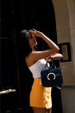 $Sac à main en cuir Mina Croco - Noir