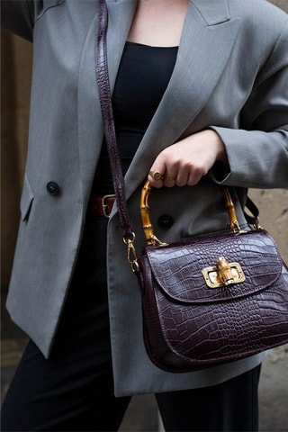 $Sac à main en cuir Elia Croco - Violet