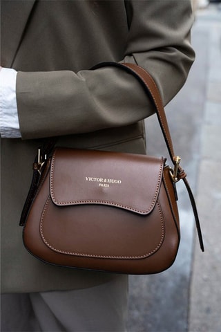 $Sac à main en cuir Laura - Marron