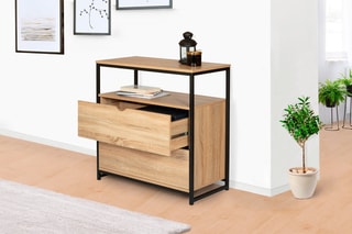Commode 2 tiroirs Manufacture - Imitation bois clair et noir