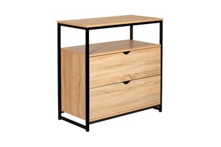 Commode 2 tiroirs Manufacture - Imitation bois clair et noir
