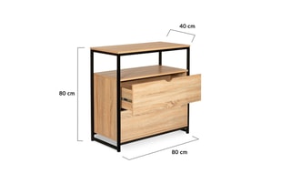 Commode 2 tiroirs Manufacture - Imitation bois clair et noir