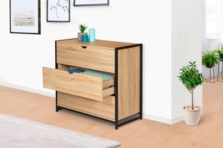 Commode 3 tiroirs Manufacture - Imitation bois clair et noir