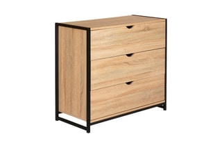 Commode 3 tiroirs Manufacture - Imitation bois clair et noir