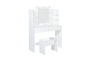 Coiffeuse 2 tiroirs et tabouret Zita - Blanc