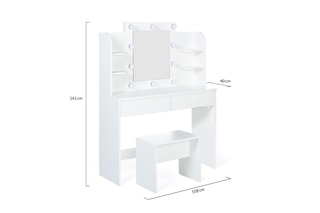Coiffeuse 2 tiroirs et tabouret Zita - Blanc