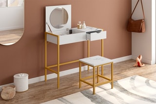 Coiffeuse et tabouret Glam - Blanc