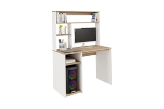 Bureau avec étagères de rangement Danny - Blanc et marron