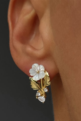 $Boucles d'oreilles - Argent plaqué or jaune, nacre et zircons