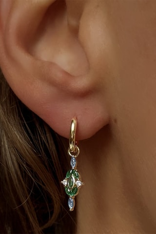 $Boucles d'oreilles - Argent plaqué or jaune, émeraudes, zircons et spinelles