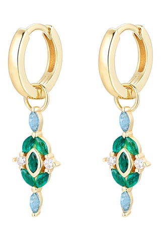 $Boucles d'oreilles - Argent plaqué or jaune, émeraudes, zircons et spinelles