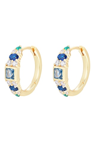 $Boucles d'oreilles - Argent plaqué or jaune, zircons, émeraudes, spinelle et saphirs