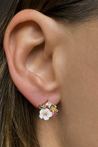 $Boucles d'oreilles - Argent plaqué or jaune, rubis, émeraudes et nacre