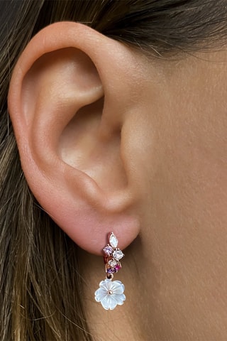 $Boucles d'oreilles - Argent plaqué or rose, rubis et nacre