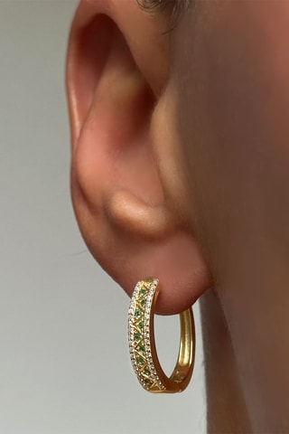 $Boucles d'oreilles - Argent plaqué or jaune, zircons et émeraudes