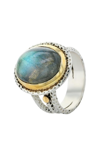 $Bague - Argent, argent plaqué or jaune et labradorite