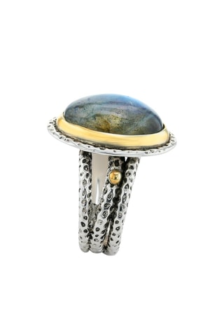$Bague - Argent, argent plaqué or jaune et labradorite