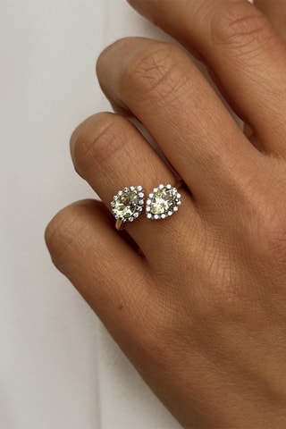 $Bague - Argent plaqué or jaune et quartz