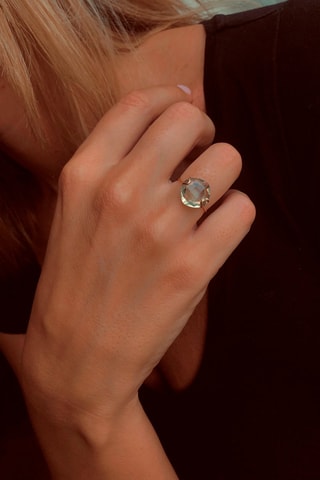 $Bague Argent plaqué or jaune et quartz