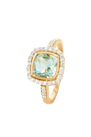 $Bague - Argent plaqué or jaune, améthyste et zircons