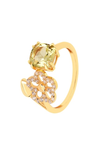 $Bague - Argent plaqué or jaune, quartz et zircons