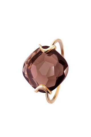 $Bague - Argent plaqué or jaune et quartz fumé