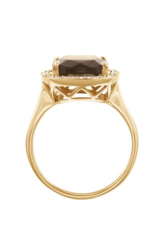 $Bague Argent plaqué or jaune et quartz fumé