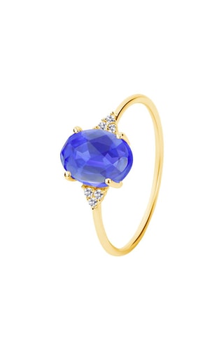 $Bague - Argent plaqué or jaune, tanzanite et quartz
