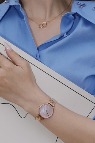 $Montre à quartz en acier, nacre et plaqué or rose Petite Petite Lumine - 28 mm