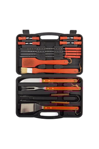 Mallette d'ustensiles pour barbecue en acier inoxydable et bois