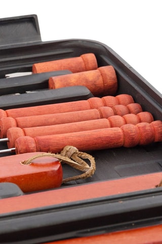 Mallette d'ustensiles pour barbecue en acier inoxydable et bois