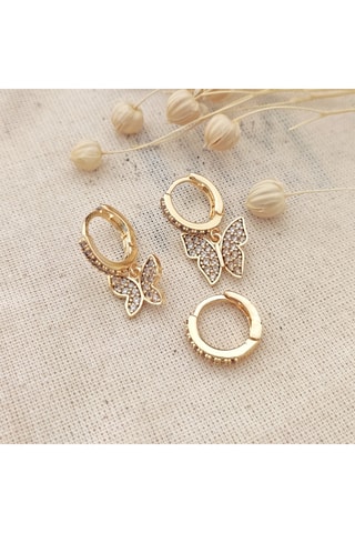 $2 boucles d’oreilles et 1 créole dorées à l’or fin jaune - Zircons