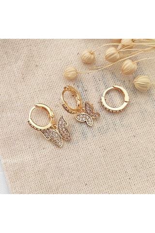 $2 boucles d’oreilles et 1 créole dorées à l’or fin jaune - Zircons