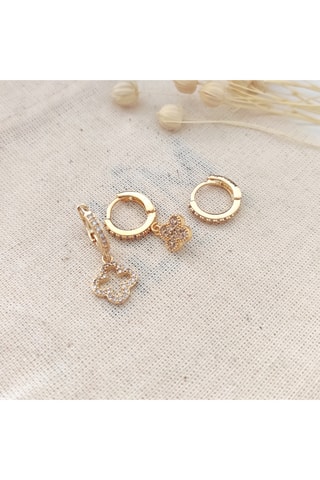 $2 boucles d’oreilles et 1 créole dorées à l’or fin jaune - Zircons