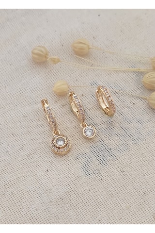 $3 boucles d'oreilles dorées à l'or fin jaune - Zircons