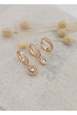 $3 boucles d'oreilles dorées à l'or fin jaune - Zircons