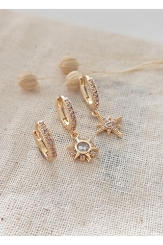 $3 boucles d’oreilles dorées à l’or fin jaune - Zircons