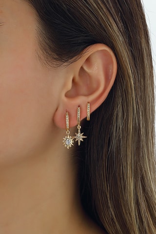 $3 boucles d’oreilles dorées à l’or fin jaune - Zircons