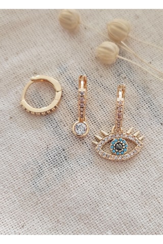 $3 boucles d’oreilles dorées à l’or fin jaune - Zircons