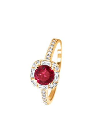 $Bague - Or jaune, diamants, rubis et topazes