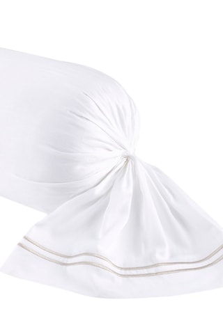 Taie de traversin en satin de coton 80 fils/cm² Paris - Blanc et taupe