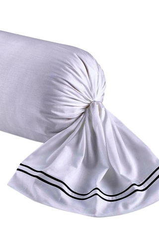 Taie de traversin en satin de coton 80 fils/cm² Paris - Blanc et bleu foncé