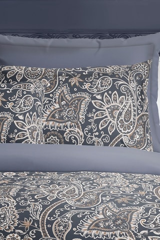 Taie de traversin en satin de coton 80 fils/cm² Indienne - Gris foncé et taupe