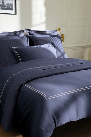 Taie de traversin en satin de coton 80 fils/cm² Paris - Bleu foncé et blanc